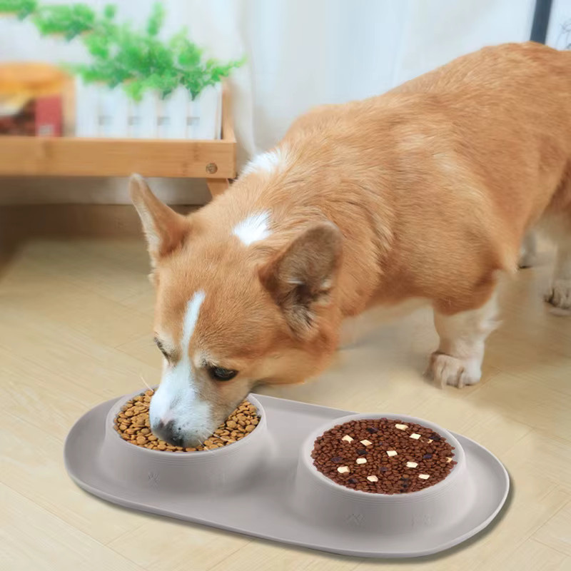 Rutschfester Doppel-Futternapf aus Silikon von pawstrip in Grau für kleine, mittelgroße und große Hunde sowie Welpen - Bild 2