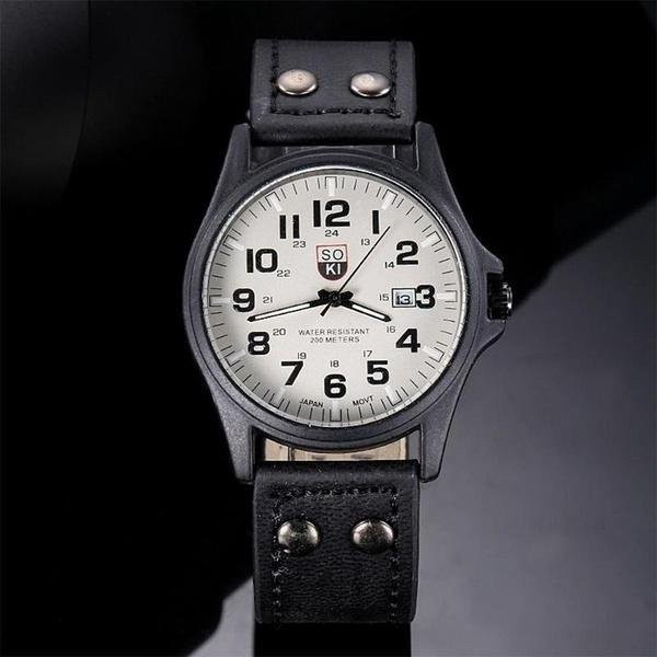 SOKI Armbanduhr Quarz, Leder, Schwarz/Weiß, Herren - Bild 1