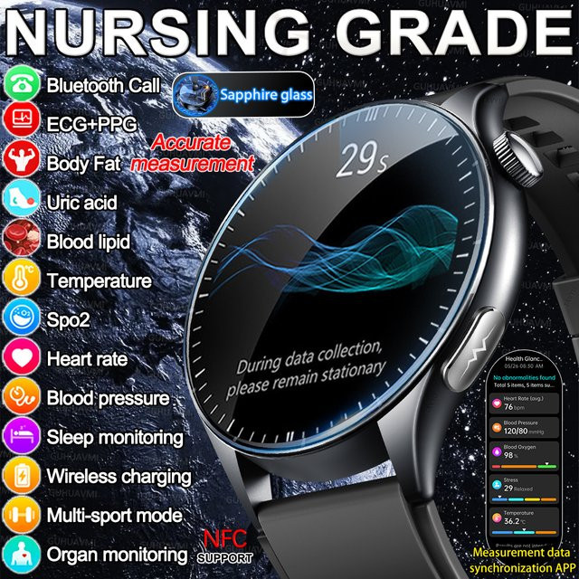 GUHUAVMI Smartwatch mit Saphirbildschirm und NFC, EKG, Blutdruck- und Sauerstoffmessung, HD-Anruffunktion in Schwarz und Rot - Bild 1