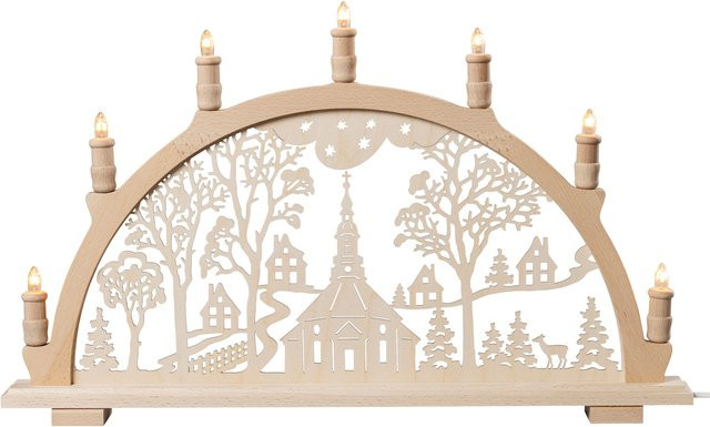Saico Elektrischer Lichterbogen Seiffener Kirche aus Holz, 7-flammig, Weihnachtsdeko - Bild 1