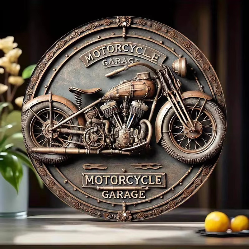 HELLOYOUNG Retro Aluminiumschild Motorradgarage Runde Wanddekoration aus Metallblech Durchmesser: 20,32 cm - Bild 3