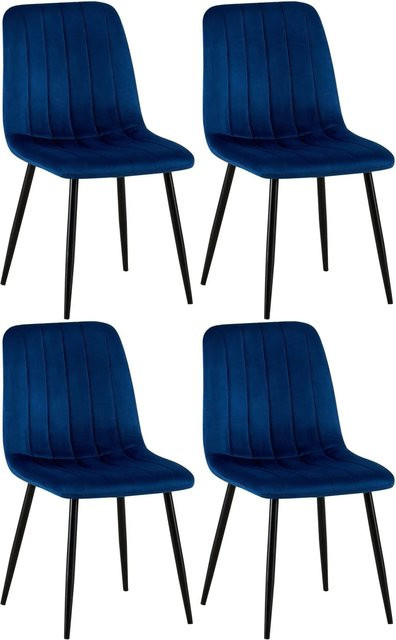 4er Set Esszimmerstühle DELUKE LENZ aus Samt in Blau mit Metallgestell, H x B x T: 88 x 45 x 53 cm - Bild 1