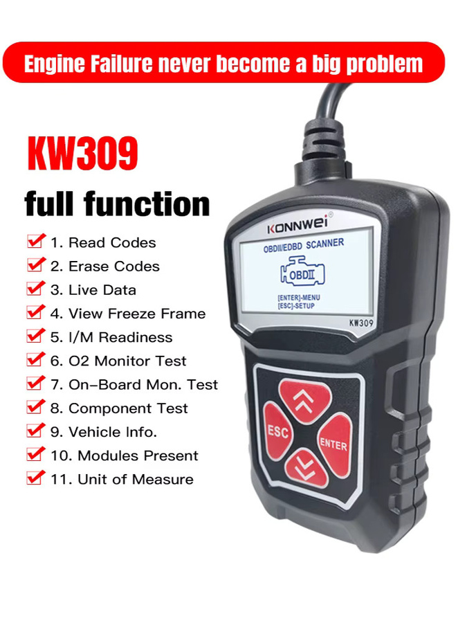 KONNWEI KW309 OBD2 Auto Diagnose Scanner in Schwarz zum Lesen und Löschen von Fehlercodes mit Live-Datenfunktion - Bild 7