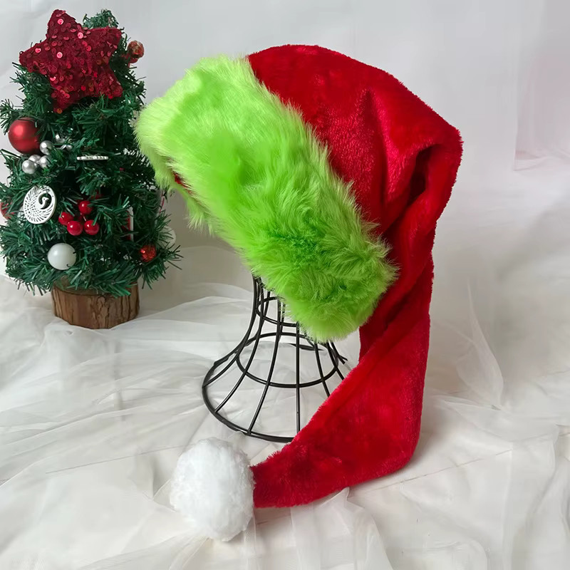 Atceawit Plüsch-Weihnachtsmütze in Rot mit grünem Rand, 75 cm - Bild 2