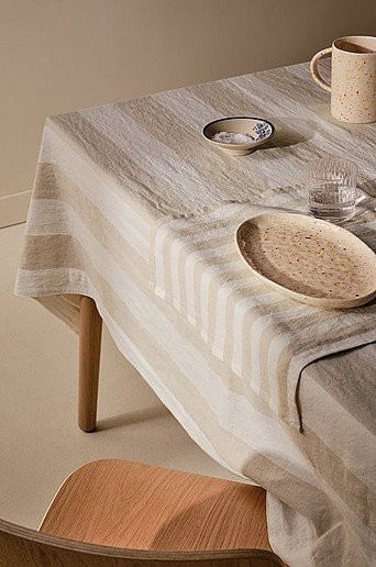 Jotex Tischdecke SANNE aus Leinen-Mix in Beige mit Streifen-Design - Bild 1