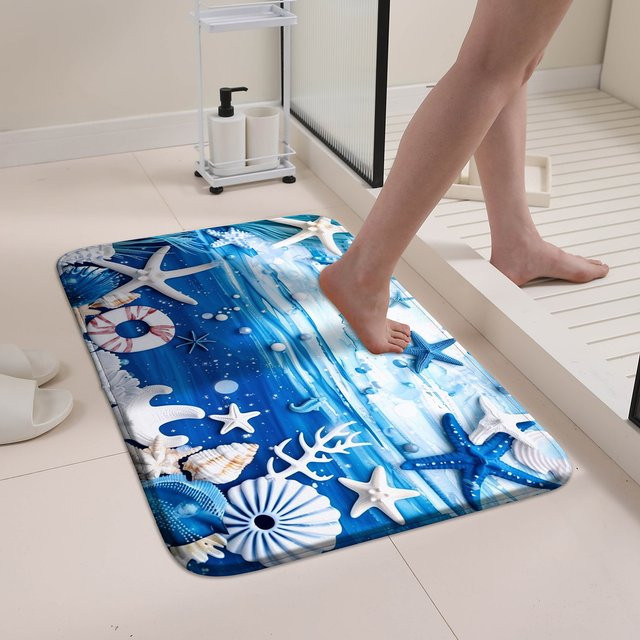 Rutschfeste Polyester-Fußmatte von 吉吉猴 (居家布艺) mit Ozean-Strandschale und Seestern-Aufdruck für den Innen- und Außenbereich - Bild 1