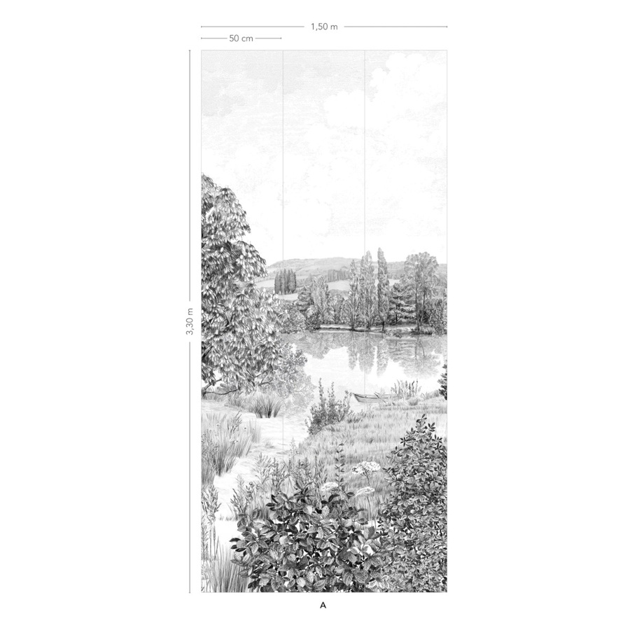 Isidore Leroy Mural Campagne Grisaille Wandtapete in Grau mit Naturmotiv aus Vlies, Breite: 330 cm, Höhe: 150 cm - Bild 1