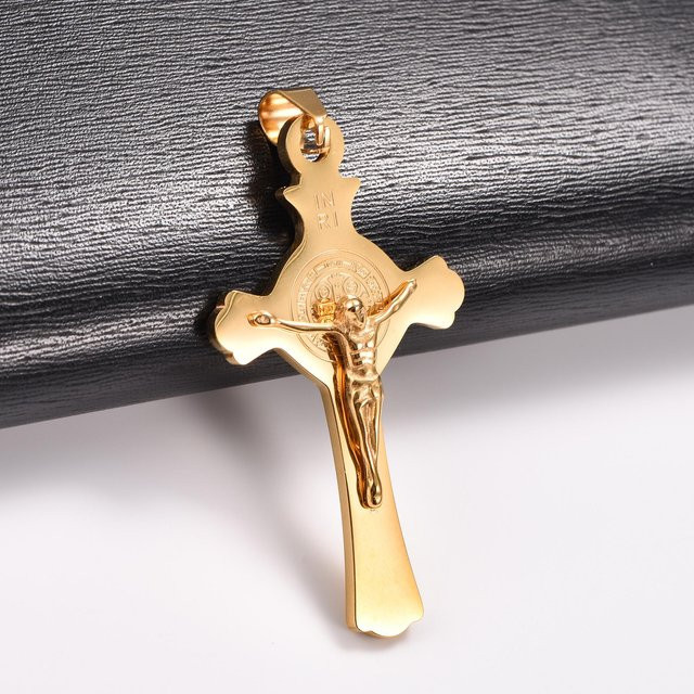 YULIN Halskette mit Jesuskreuz-Anhänger, Edelstahl, Gold, Unisex - Bild 1