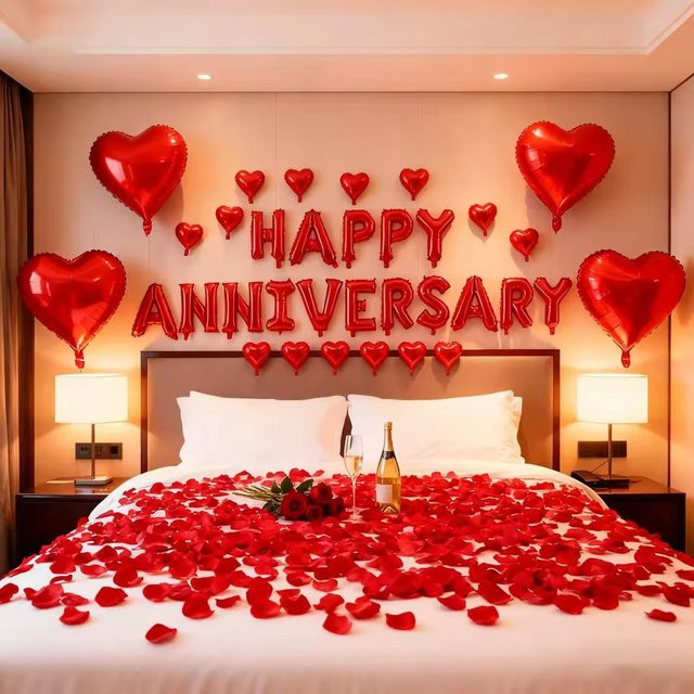 LQVYI Happy Anniversary Aluminium Folie Ballon in Rot für Hochzeits- und Jubiläumsdekorationen, 16 Zoll - Bild 1