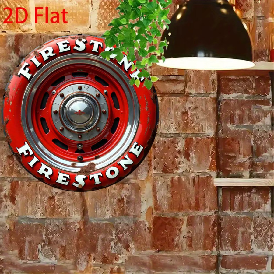 Firestone Tire Vintage Metall-Wandschild in Rot, quadratisches Aluminiumschild für Deko, B/H: 20,3 x 20,3 cm - Bild 3