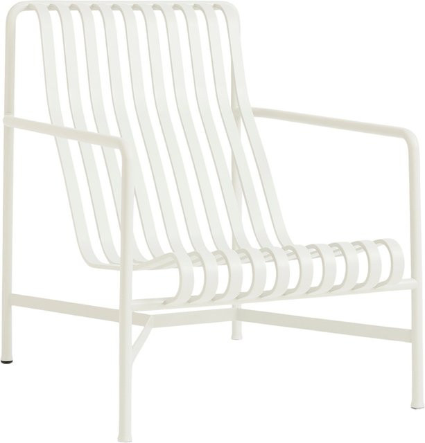 HAY Palissade Lounge Chair High in Weiß aus pulverbeschichtetem Stahl mit Armlehnen und Streifen-Optik - Bild 1
