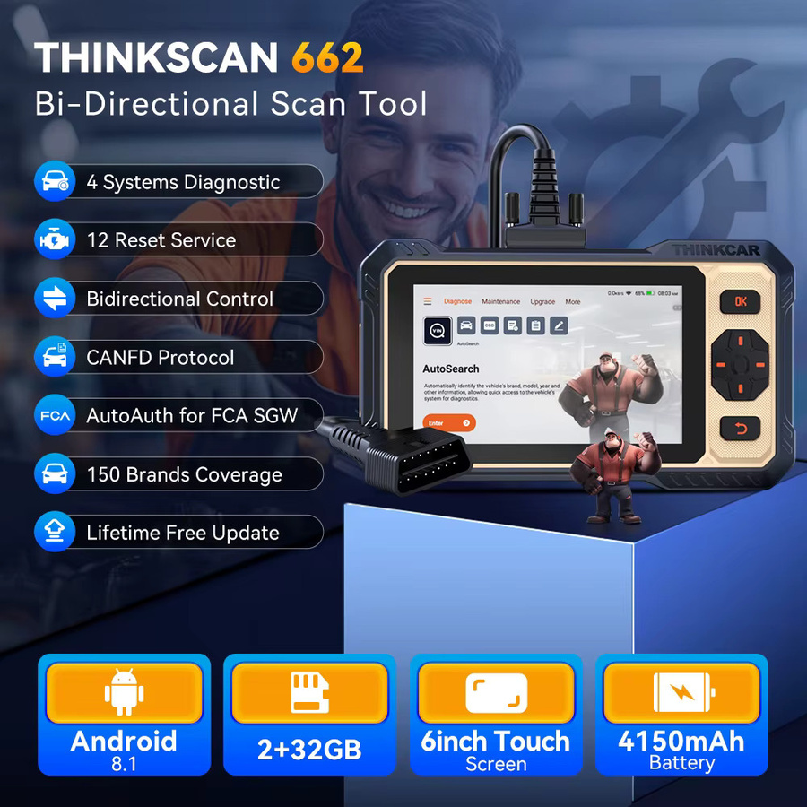 THINKCAR ThinkScan 662 Bidirektionales Diagnosegerät mit CANFD und OBD2-Scanner in Schwarz mit 12 Reset-Funktionen - Bild 2
