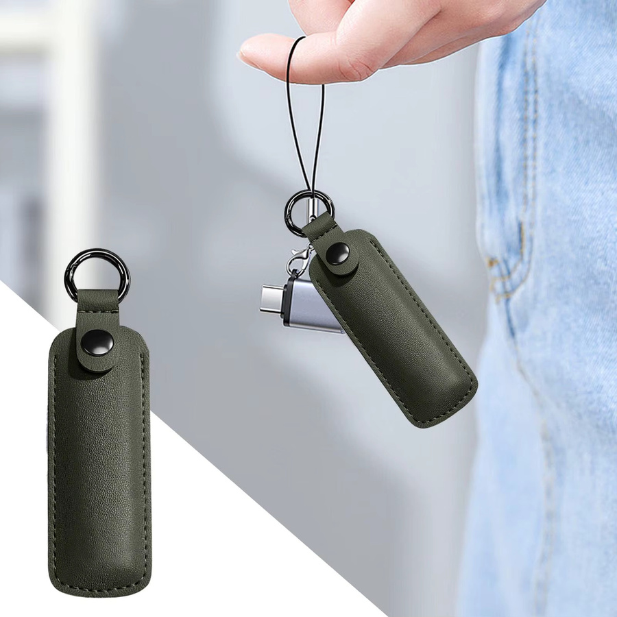 Tragbare Mini-Aufbewahrungstasche aus PU-Leder für USB-Sticks und Schlüsselanhänger in Beige und Grün - Bild 1