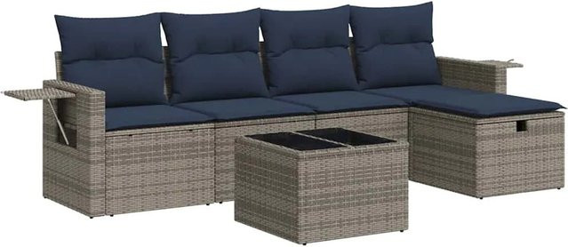 vidaXL 6-tlg Garten-Sofagarnitur aus grauem Poly-Rattan mit Kissen und pulverbeschichtetem Stahlgestell - Bild 1