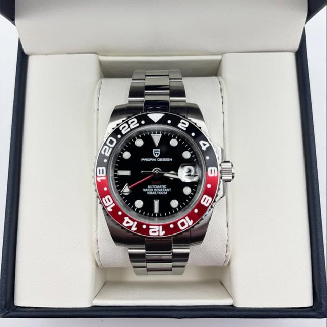 PAGANI DESIGN Armbanduhr GMT, Automatik, Edelstahl, Schwarz-Rot, 40 mm, Herren - Bild 1
