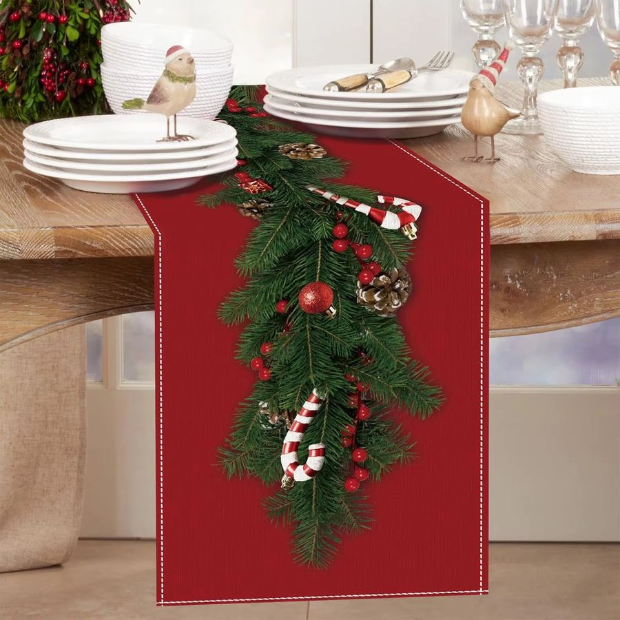 VIKAMA Tischläufer Weihnachtsdekoration in Rot für dein Zuhause - Bild 2