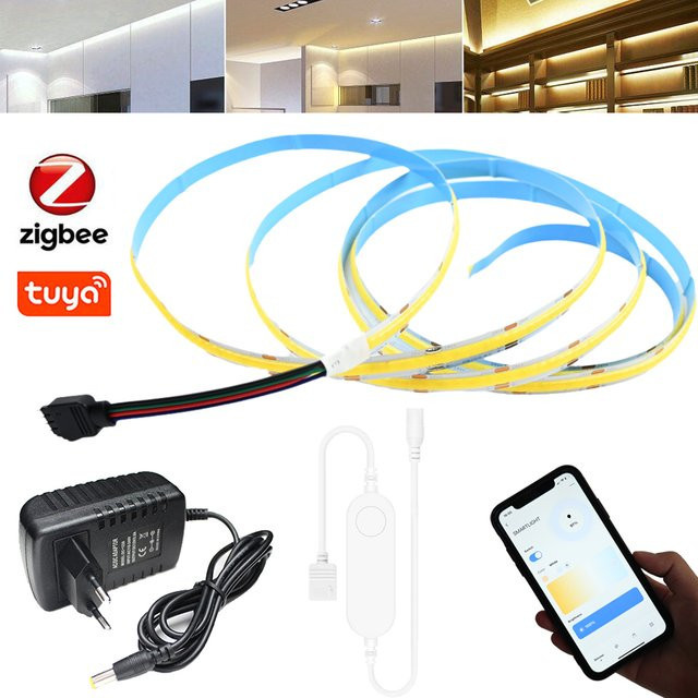 CENFAYA Tuya Zigbee 3.0 COB CCT LED-Streifen Set in Weiß, dimmbar, kompatibel mit Alexa und Google Assistant - Bild 1