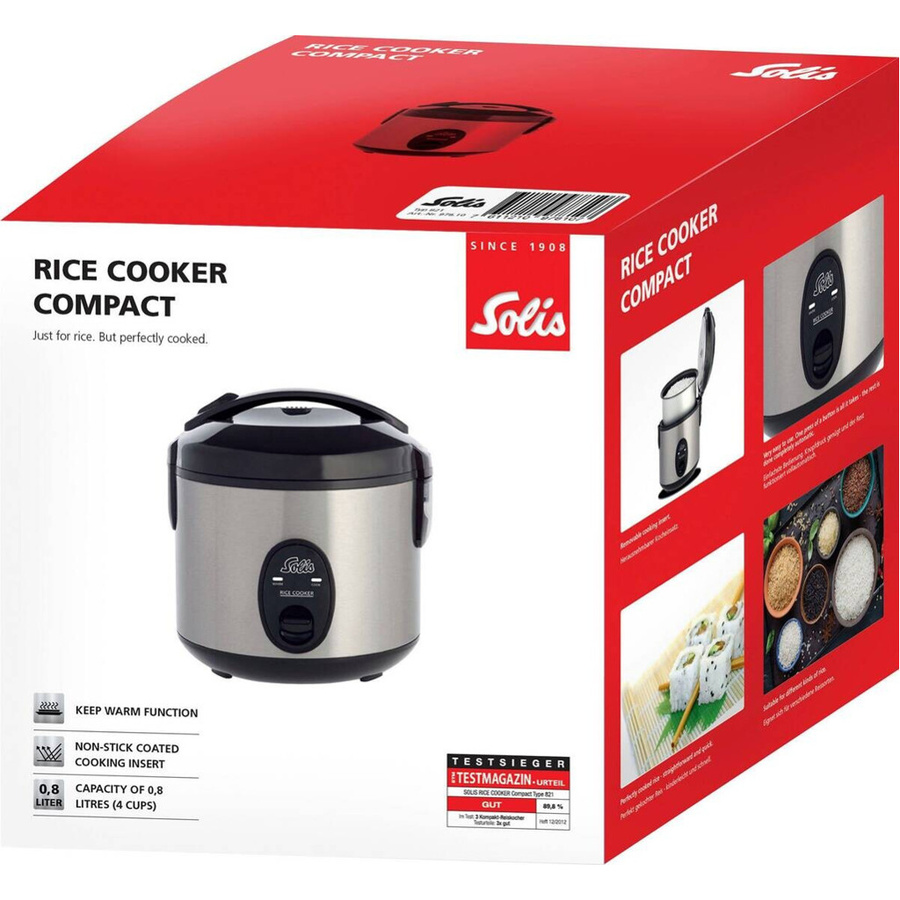 Solis Rice Cooker Compact Typ 821 Reiskocher mit Warmhaltefunktion, 0,8 l Volumen, Edelstahl und Kunststoff, Farbe: Schwarz/Silber/Mehrfarbig, B/T/H: 22 x 20,5 x 22 cm - Bild 3