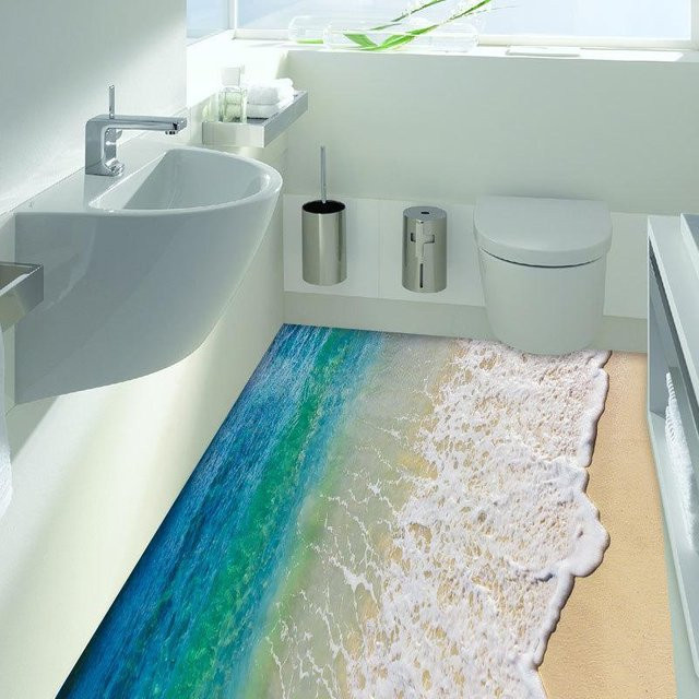 Wasserdichter Vinyl Wandaufkleber mit Meereswellen-Motiv von Binchi Outdoor Product in Grau, Weiß und Multicolour für Badezimmer, Küche und Wohnzimmer - Bild 1