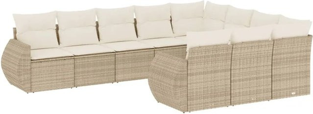 vidaXL 10-tlg. Garten-Sofagarnitur in L-Form aus Poly-Rattan in Beige und Cremeweiß mit Sitzkissen und Rückenkissen - Bild 1