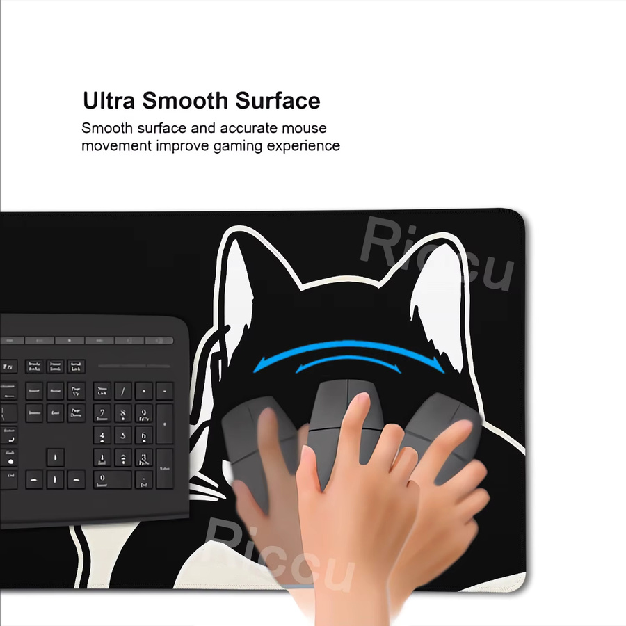 Riccu Gaming-Mauspad Süße Katze XXL Schwarz mit Rastkante aus Gummi - Bild 3