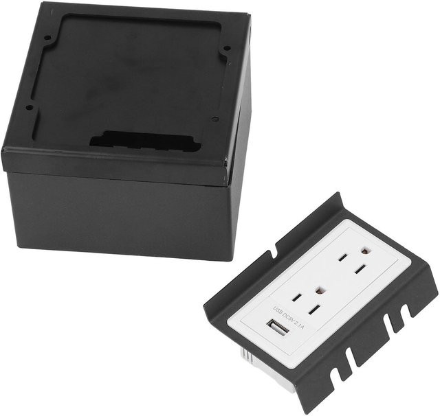 Wasserdichte Bodensteckdose Einbaudose aus Edelstahl mit 3 Steckplätzen und 1 USB-Anschluss in Silber und Schwarz - Bild 1