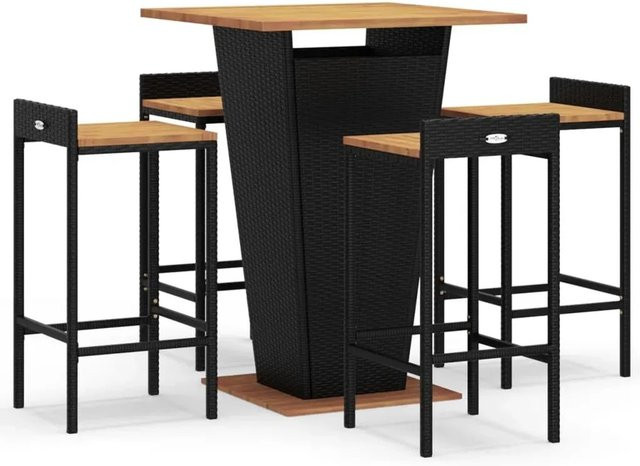 vidaXL 5-tlg Gartenbar-Set aus schwarzem PE-Rattan und Akazienholz für Garten und Terrasse - Bild 1