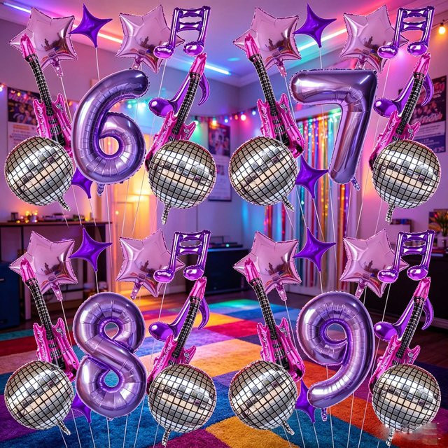 BALONAQ 11-teiliges Folienballon-Set mit Musiknoten und Gitarren in Bunt für deine Rockstar-Geburtstagsparty - Bild 1