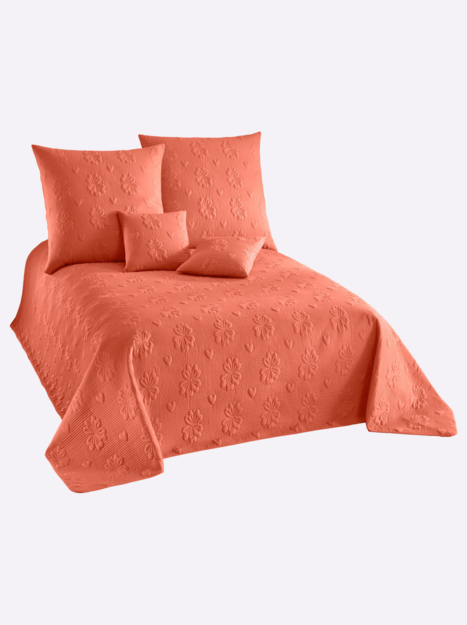 Heine Home Tagesdecke mit floralem Muster in Terracotta und Orange, gesteppt, 100% Polyester - Bild 1
