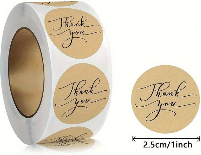 500 Stück Braune Kraftpapier Aufkleber Danke Siegel Etiketten von Ouyaohong in Beige, Durchmesser: 2,5 cm - Bild 1