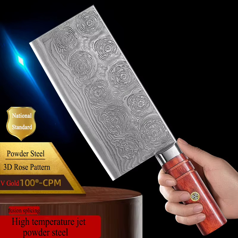 JUMCSONG Chinesisches Schneidemesser aus Goldpulverstahl in Schwarz und Gold mit Holzgriff - Bild 2