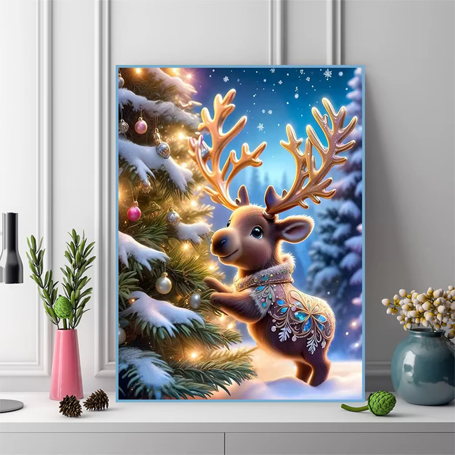 Evershine Diamantmalerei DIY Set Hirsch im Winter mit runden Steinen, Multicolour, Breite: 30,0 cm, Höhe: 20,0 cm, Tiefe: 20,0 cm - Bild 3