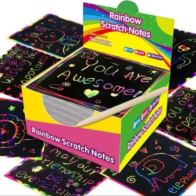 Yiran Furniture DIY Regenbogen-Magie-Kratzpapier-Kunstset mit 100 Blatt buntem Scraping-Malpapier für Kinder - Bild 1