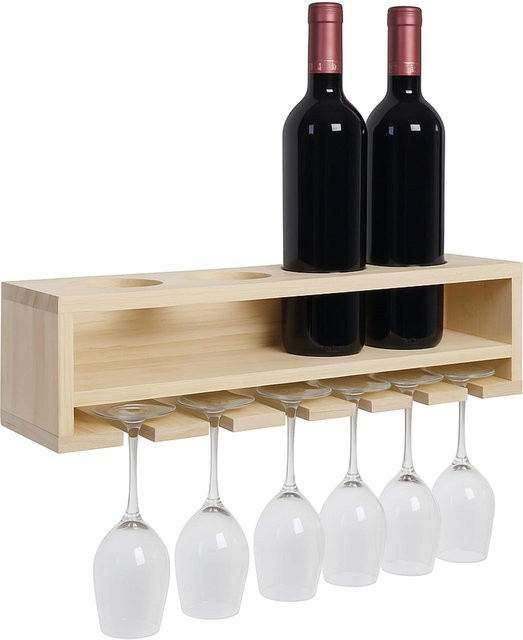 MCW Weinregal MCWP21 aus Kiefernholz in Natur für 4 Flaschen und 6 Gläser, Wandregal mit modernem Design, B/T/H: 48 x 12 x 12 cm - Bild 1