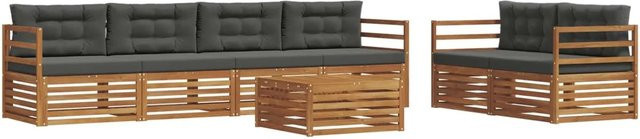 vidaXL Outdoor-Sofagarnitur 7-teilig aus massivem Akazienholz mit Kissen in Anthrazit und Natur - Bild 1
