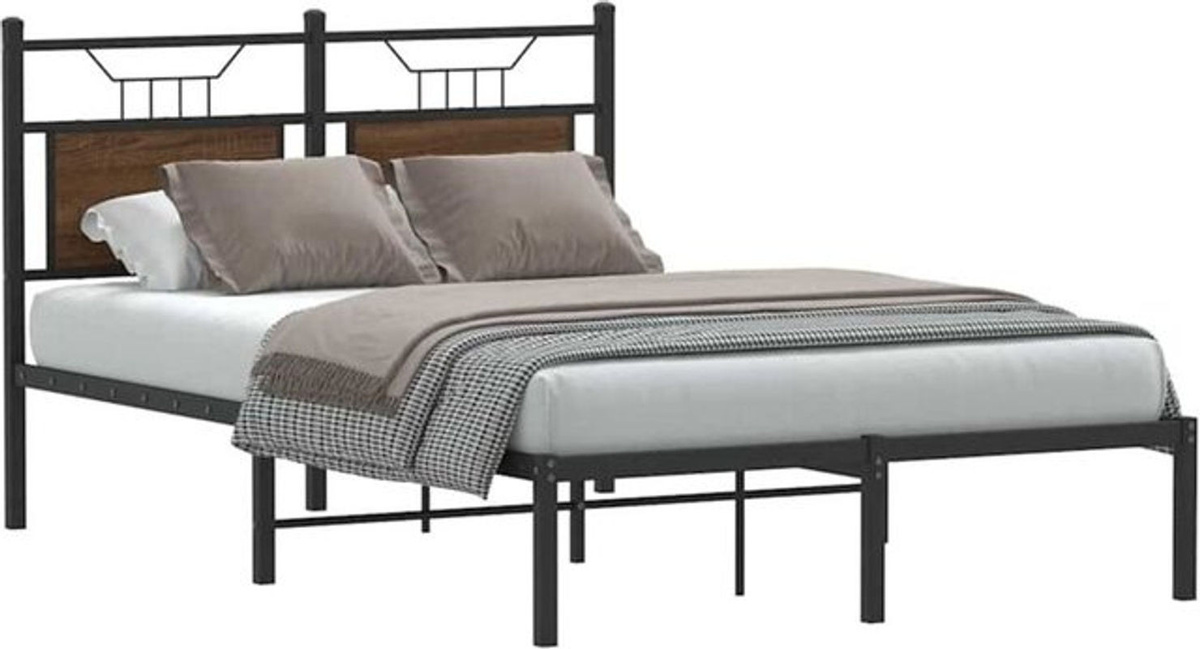 Vidaxl Bettgestell aus Holzwerkstoff und Metall in Eiche Braun im Industrial Design B/T/H: 120 x 200 cm - Bild 1
