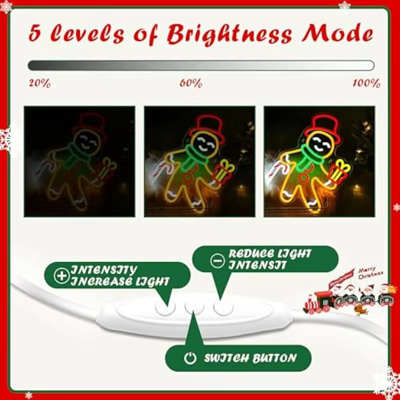 Wanxing LED-Neonlicht Lebkuchenmann dimmbare Weihnachts-Leuchtreklame zur Wanddekoration - Bild 2