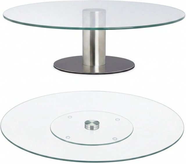Relaxdays Tortenplatte 2er Set aus Glas in Transparent mit silbernen Details, drehbar und rutschfest, Durchmesser: 30 cm - Bild 1
