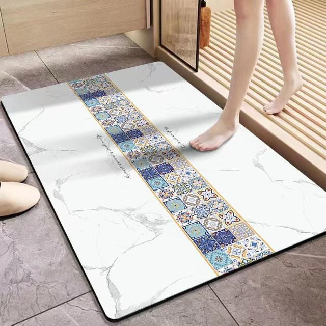 Absorbierende Kieselgurmatte von Yiran Furniture, rutschfeste und schnelltrocknende Badezimmer-Fußmatte in Weiß, B/T: 80 x 50 cm - Bild 1
