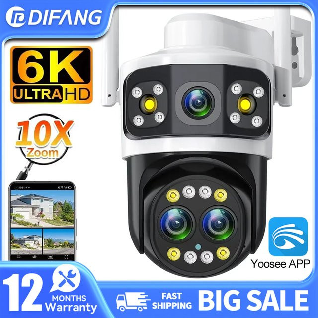 DIFANG Outdoor WIFI Überwachungskamera mit 6K 8MP Drei-Objektiv-System, 10X Zoom, Menschlicher Erkennung und Dual-Bildschirm in Weiß - Bild 1