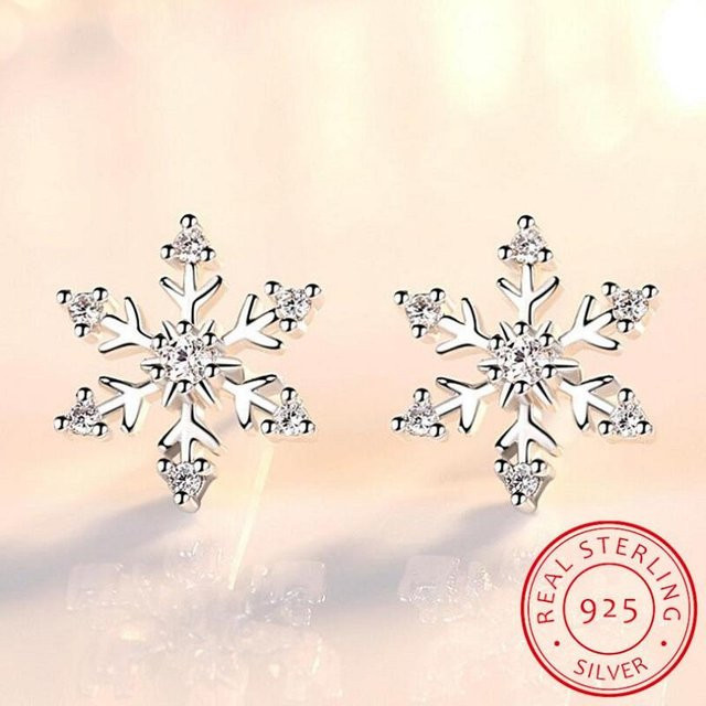 Allbestart Ohrstecker Schneeflocke, 925 Silber, Weiß, Zirkonia, Damen - Bild 1