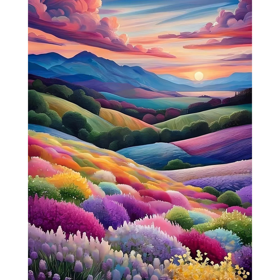 Huacan Malen nach Zahlen Berglandschaft, Sonnenuntergang, Natur, Bunt - Bild 5