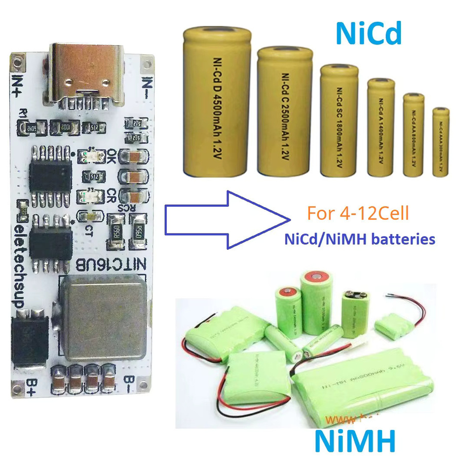 eletechsup NiMH Lademodul mit USB-C Anschluss für 4-12 Zellen, 5V DC Boost BMS CC/CV für NiCd und NiMH Batterien - Bild 2