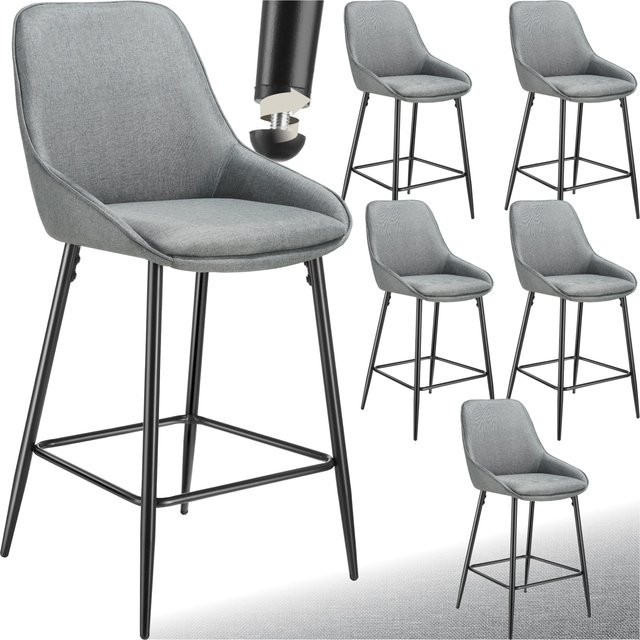 tectake Siera Thekenstuhl 6er Set, gepolstert, Webstoff, Grau Schwarz, B/T/H: 49 x 54 x 100 cm - Bild 1