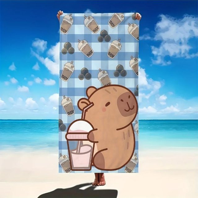 Dalangpa Mikrofaser-Strandtuch mit Bären- und Milchtee-Muster, super saugfähig und schnell trocknend, weiß/mehrfarbig, Breite: 40 cm, Höhe: 60 cm - Bild 1