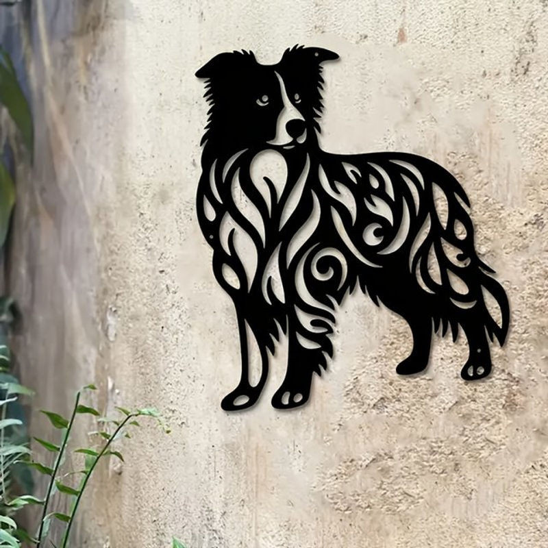 DDPNKL Collie Wandkunst aus Metall in Schwarz mit abstrakten Mustern zur Wandmontage - Bild 1