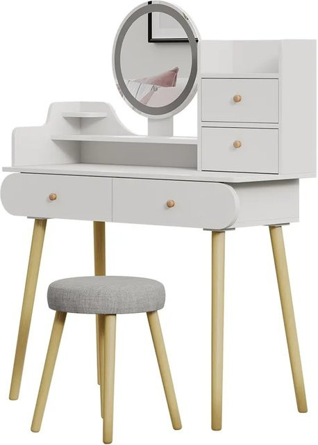 Vicco Schminktisch Edda mit LED-Spiegel und Hocker in Weiß, Breite: 100 cm, Tiefe: 76 cm - Bild 2