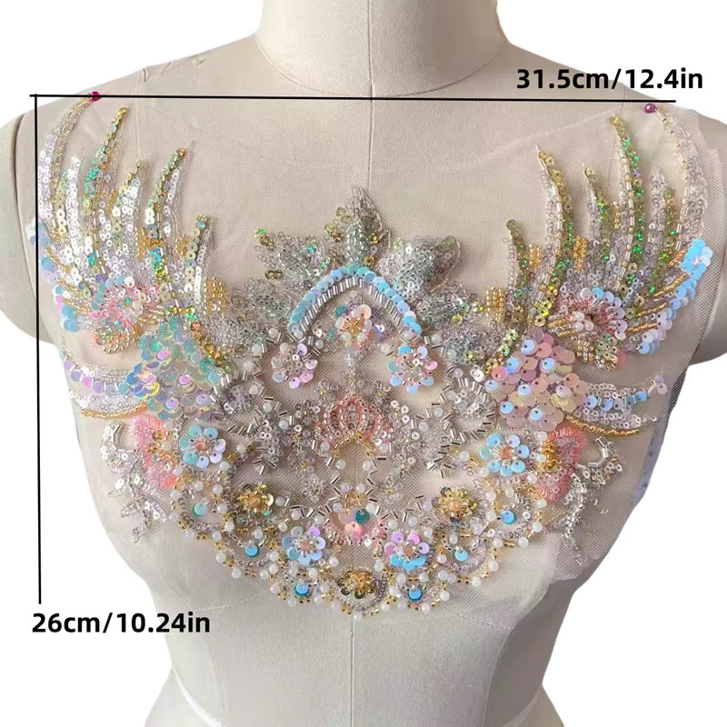 R SMEALE Hanfu Gürtel, Pailletten Perlenstickerei Spitze, Champagner Gold - Bild 1