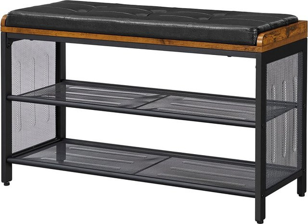 Songmics Schuhbank Dacey mit Kissen aus Kunstleder in Schwarz-Braun, B/T/H: 80 x 30 x 48 cm