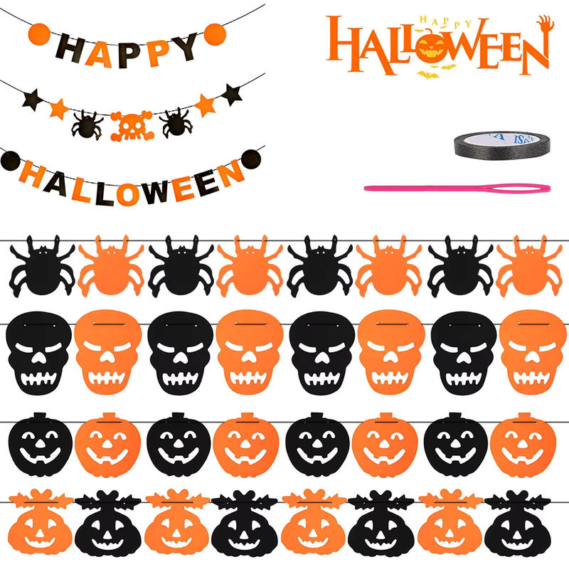 Hängendes Happy Halloween Banner aus Papier in Orange für Indoor und Outdoor Dekorationen - Bild 2